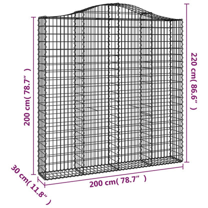 vidaXL Gabione mit Hochbogen 200x30x200/220 cm Verzinktes Eisen