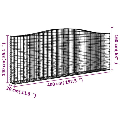 vidaXL Gabionenkorb mit hoher Wölbung 400x30x140/160 cm aus verzinktem Eisen