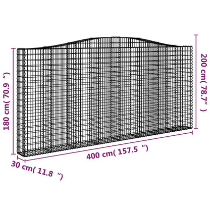 vidaXL Gabion avec arche haute 400x30x180/200 cm Fer galvanisé