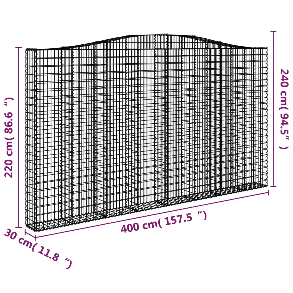 vidaXL Gabion avec arche supérieure 400x30x220/240 cm Fer galvanisé