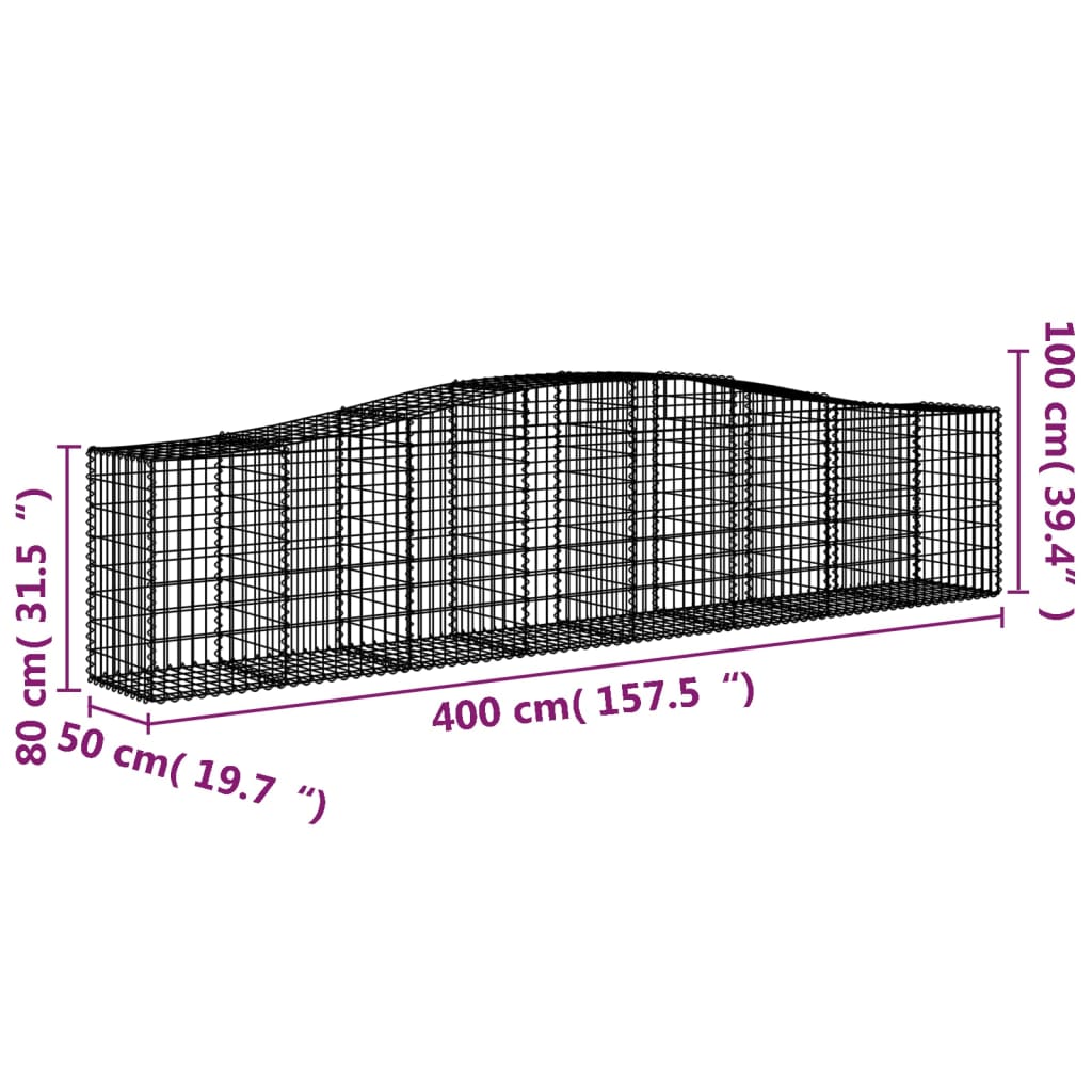 vidaXL Gabionenkorb mit Hochbogen 400x50x80/100 cm en fer galvanisé
