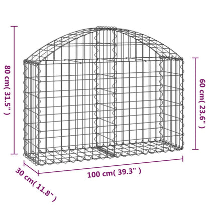 vidaXL Gabione mit Hochbogen 100x30x60/80 cm Verzinktes Eisen