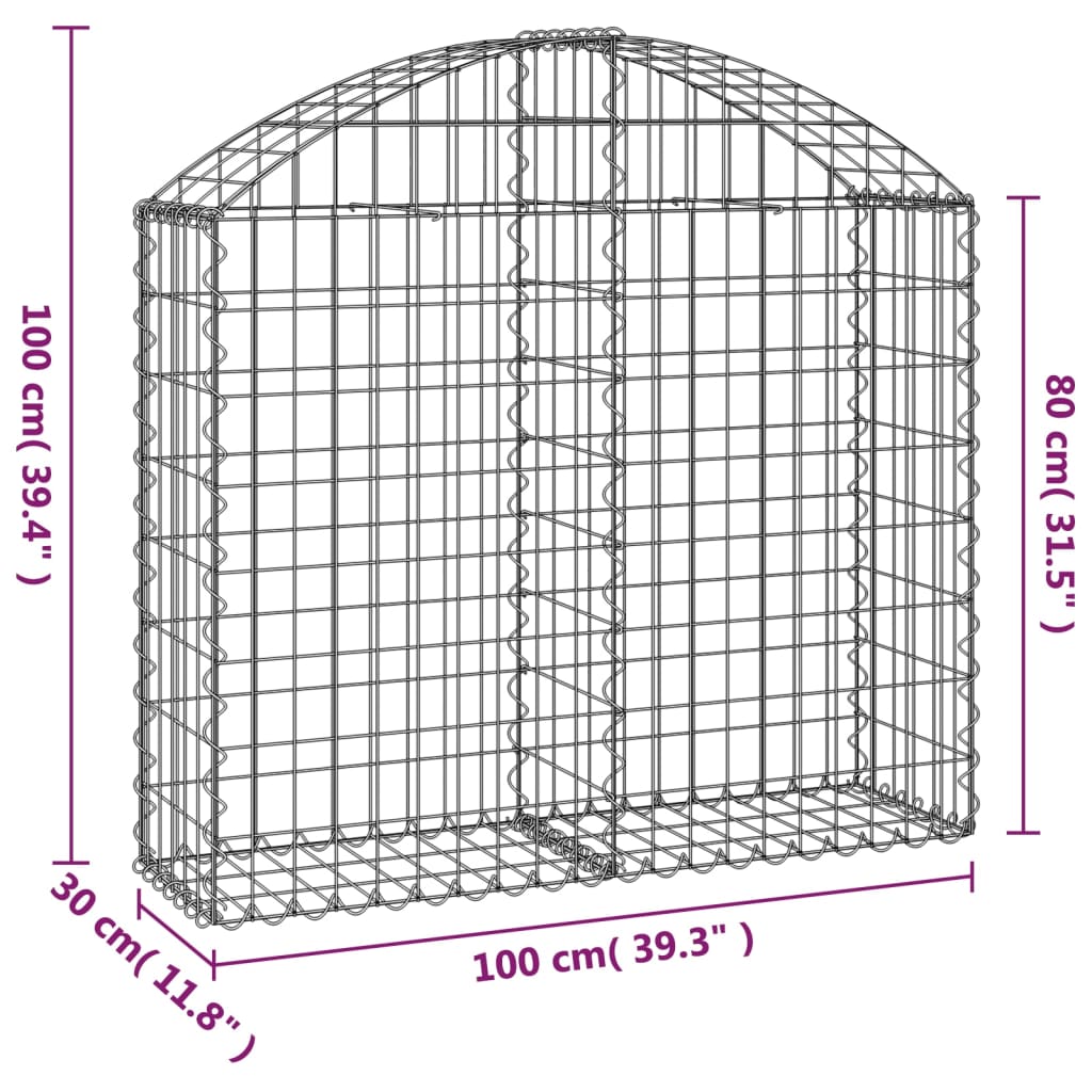 vidaXL Gabionenkorb mit Hochbogen 100x30x80/100 cm en fer galvanisé