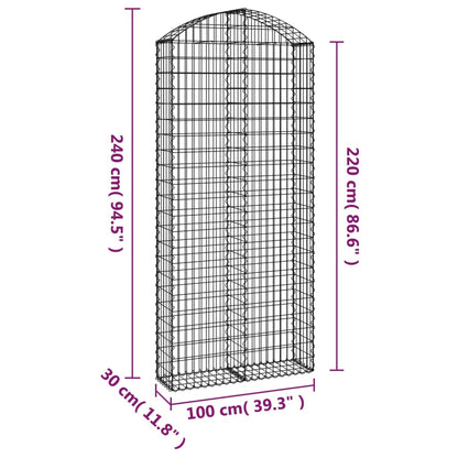 vidaXL Gabione mit Hochbogen 100x30x220/240 cm Verzinktes Eisen