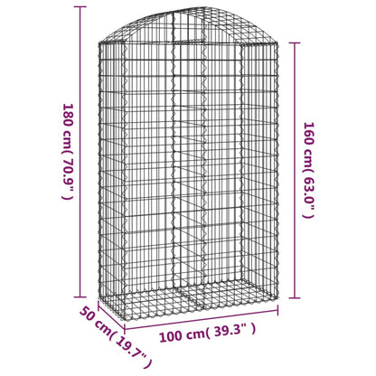 vidaXL Gabione mit Hochbogen 100x50x160/180 cm Verzinktes Eisen
