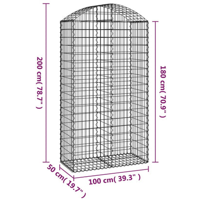 vidaXL Gabione mit Hochbogen 100x50x180/200 cm Verzinktes Eisen