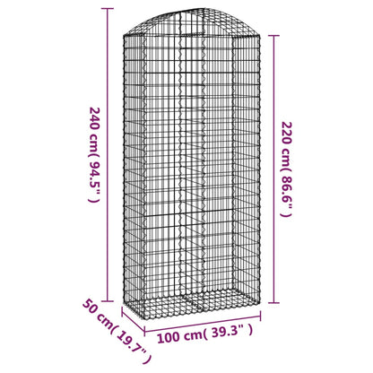 vidaXL Gabione mit Hochbogen 100x50x220/240 cm Verzinktes Eisen