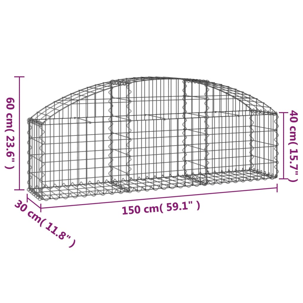 vidaXL Gabionenkorb mit hohem Bogen, 150x30x40/60 cm, en fer galvanisé