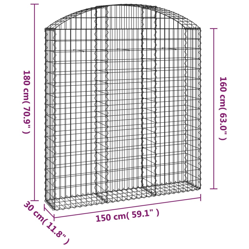 vidaXL Gabion avec arche supérieure 150x30x160/180 cm Fer galvanisé