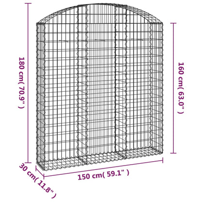 vidaXL Gabion avec arche supérieure 150x30x160/180 cm Fer galvanisé