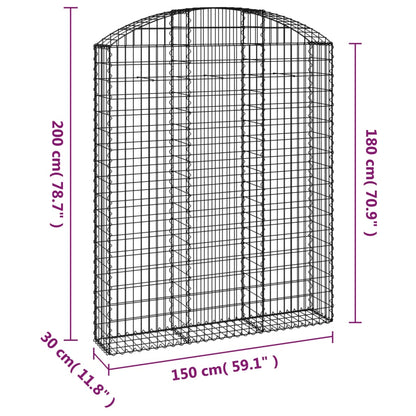 vidaXL Gabione mit Hochbogen 150x30x180/200 cm Verzinktes Eisen