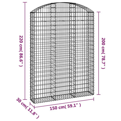 vidaXL Gabione mit Hochbogen 150x30x200/220 cm Verzinktes Eisen