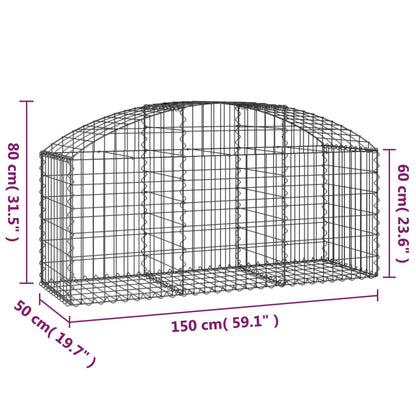 vidaXL Gabione mit Hochbogen 150x50x60/80 cm Verzinktes Eisen