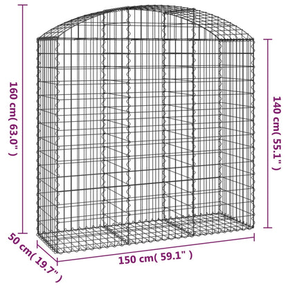vidaXL Gabione mit Hochbogen 150x50x140/160 cm Verzinktes Eisen