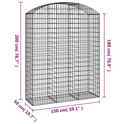 vidaXL Gabionenkorb mit Rundbogen 150x50x180/200 cm Fer galvanisé