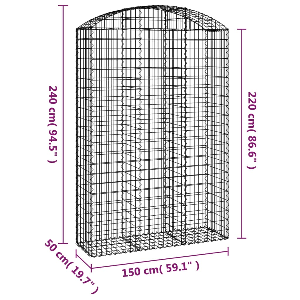 vidaXL Gabionenkorb avec arcade 150x50x220/240 cm Fer galvanisé
