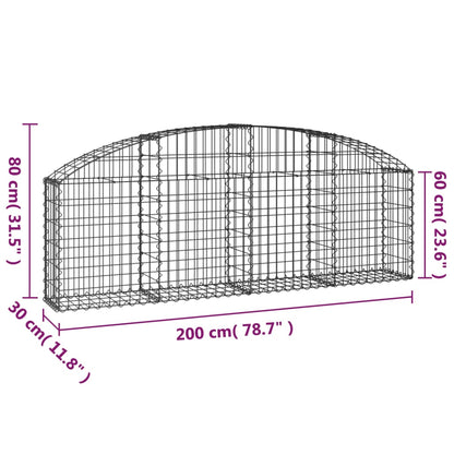 vidaXL Gabione mit Hochbogen 200x30x60/80 cm Verzinktes Eisen