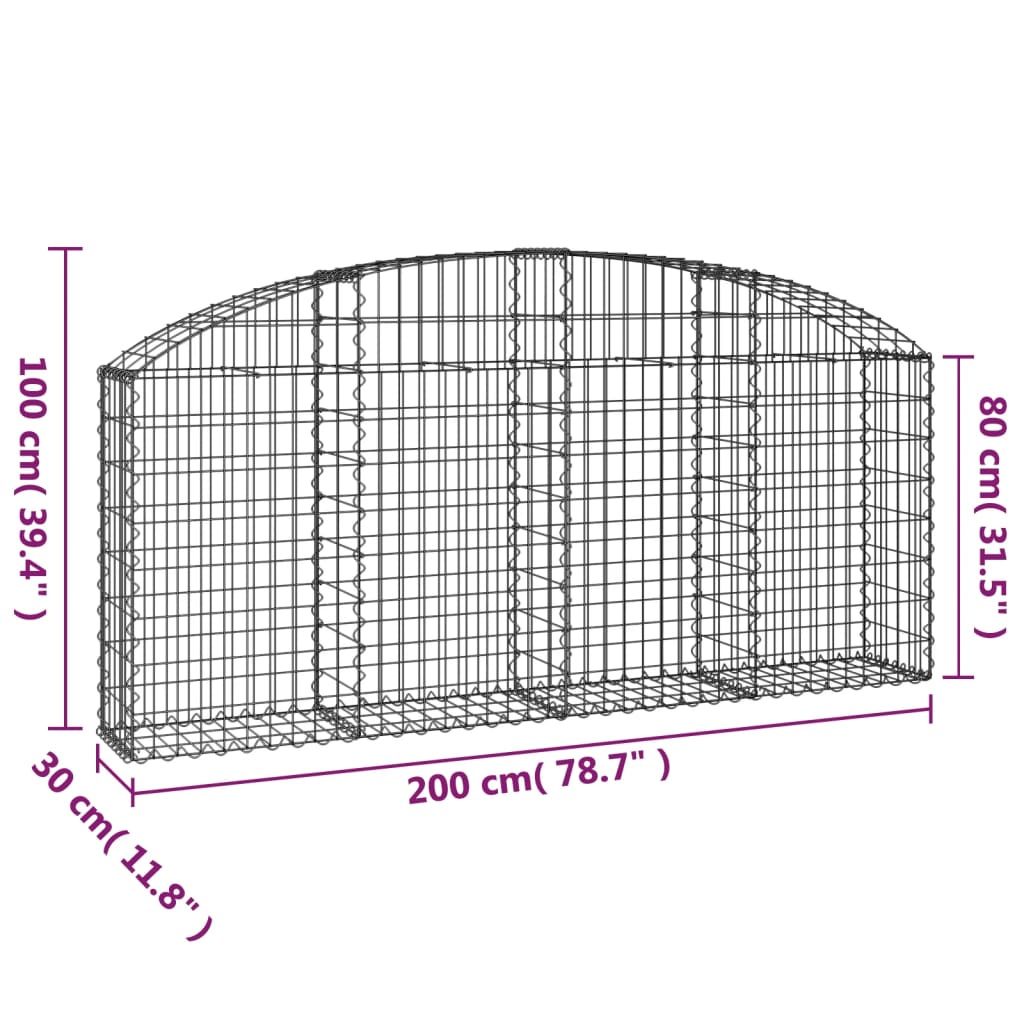 vidaXL Gabionenkorb mit Rundbogen 200x30x80/100 cm en fer galvanisé