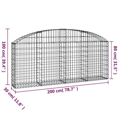 vidaXL Gabionenkorb mit Rundbogen 200x30x80/100 cm en fer galvanisé