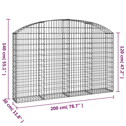 vidaXL Gabionenkorb mit hoher Wölbung 200x30x120/140 cm, verzinktes Eisen