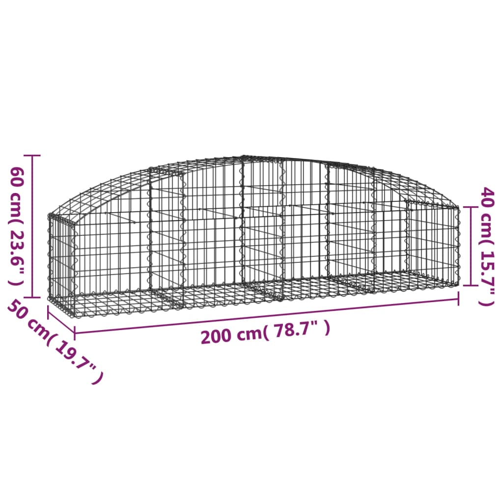 vidaXL Gabionenkorb mit Hochbogen 200 x 50 x 40/60 cm Eisen verzinkt
