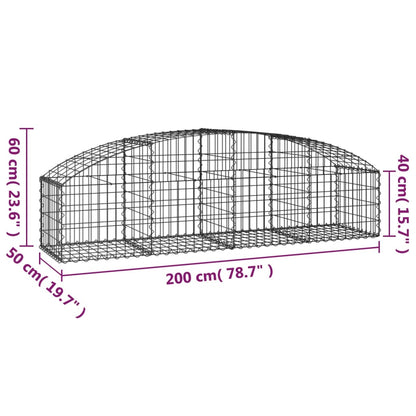 vidaXL Gabionenkorb mit Hochbogen 200 x 50 x 40/60 cm Eisen verzinkt