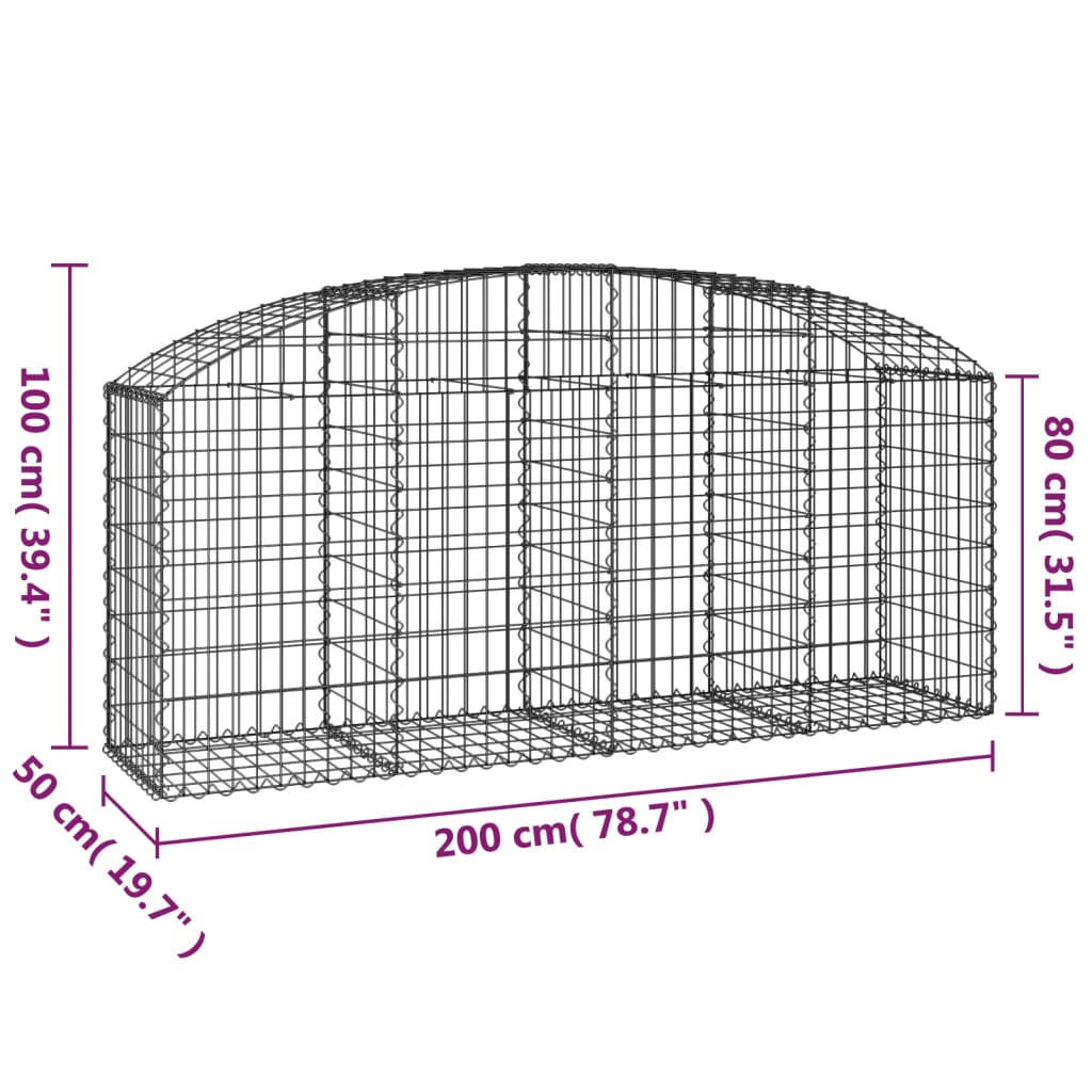 vidaXL Gabionenkorb mit Hochbogen 200x50x80/100 cm Fer galvanisé