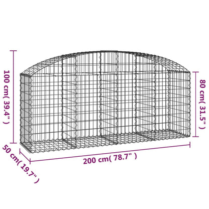 vidaXL Gabionenkorb mit Hochbogen 200x50x80/100 cm Fer galvanisé