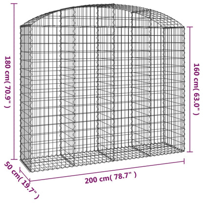 vidaXL Gabione mit Hochbogen 200x50x160/180 cm Verzinktes Eisen