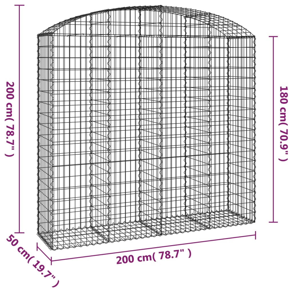 vidaXL Gabionenkorb mit Rundbogen 200x50x180/200 cm Fer galvanisé