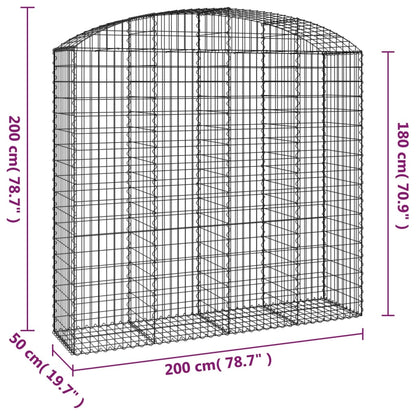 vidaXL Gabionenkorb mit Rundbogen 200x50x180/200 cm Fer galvanisé
