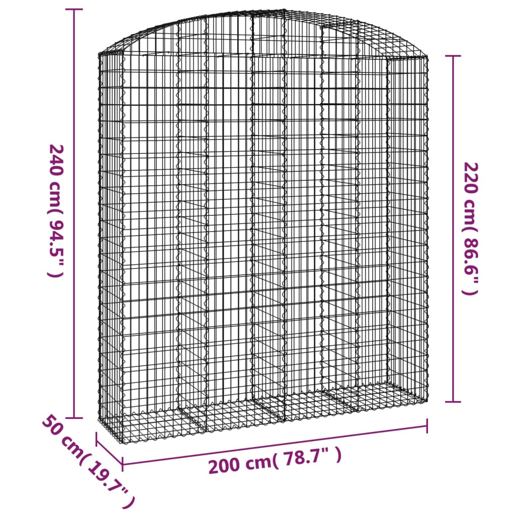 vidaXL Gabion avec arche haute 200x50x220/240 cm Fer galvanisé