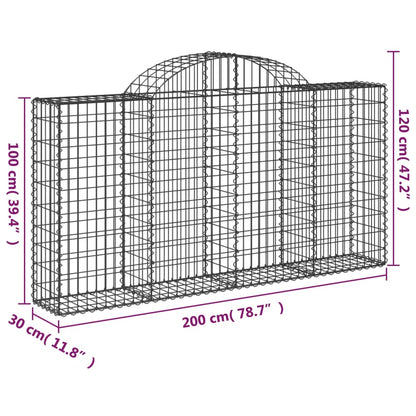 vidaXL Gabione mit Hochbogen 200x30x100/120 cm Verzinktes Eisen