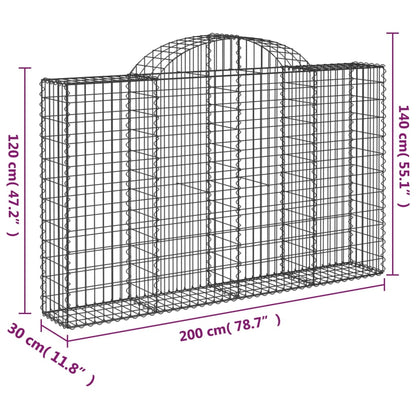 vidaXL Gabione mit Hochbogen 200x30x120/140 cm Verzinktes Eisen