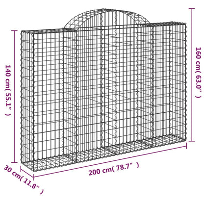 vidaXL Gabione mit Hochbogen 200x30x140/160 cm Verzinktes Eisen