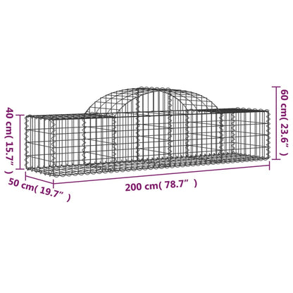 vidaXL Gabionenkorb mit Hochbogen 200 x 50 x 40/60 cm Eisen verzinkt