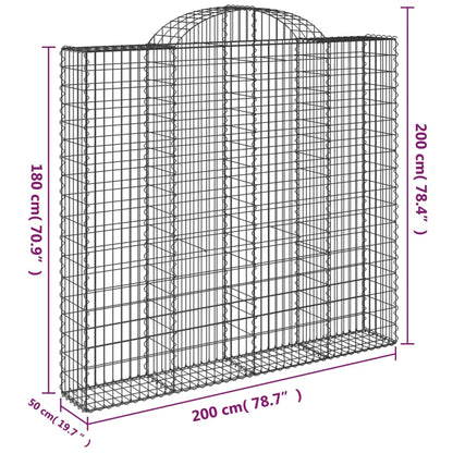 vidaXL Gabione mit Hochbogen 200x50x180/200 cm Verzinktes Eisen
