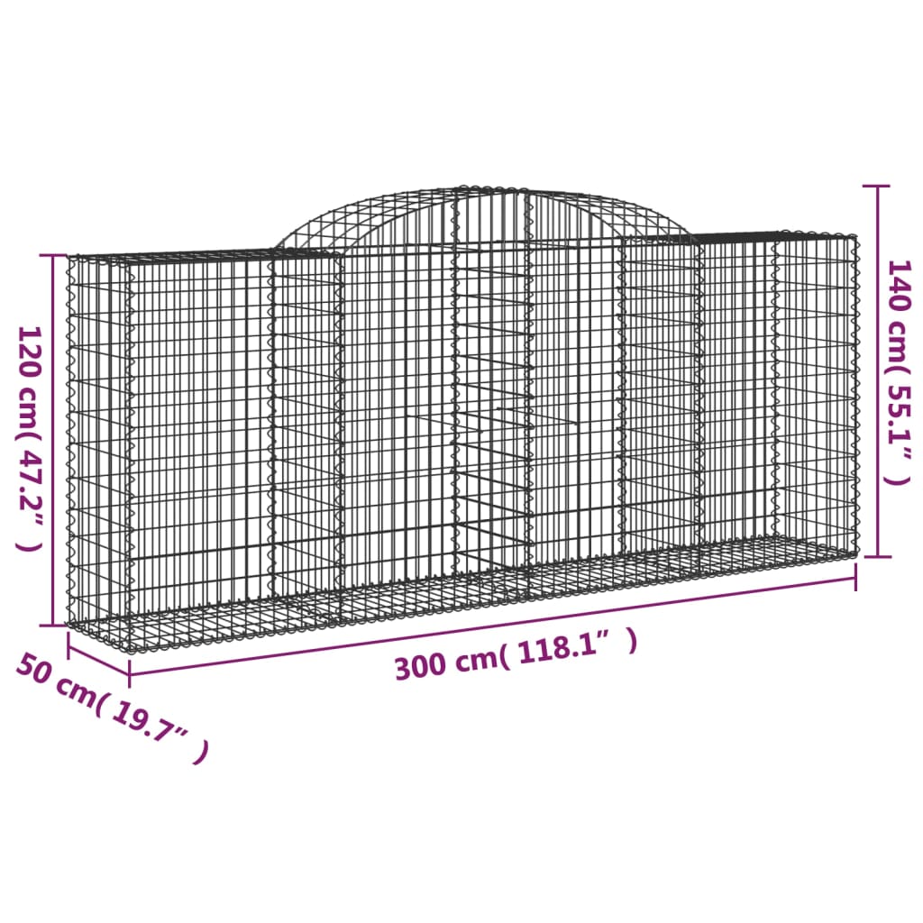 vidaXL Gabionenkorb avec arche 300x50x120/140 cm Fer galvanisé
