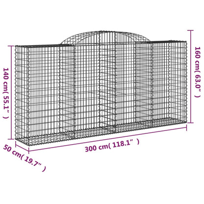 vidaXL Gabion avec arche supérieure 300x50x140/160 cm Fer galvanisé