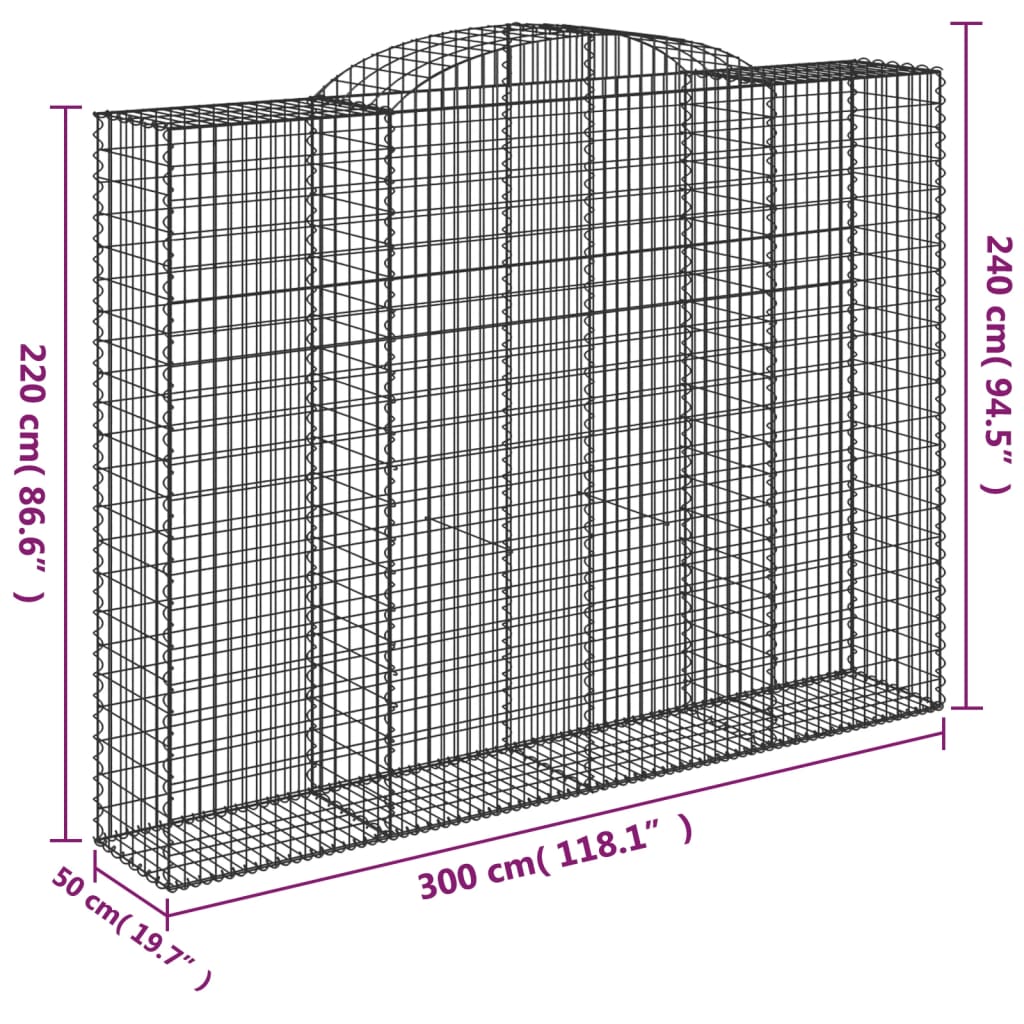 vidaXL Gabion avec arche supérieure 300x50x220/240 cm Fer galvanisé
