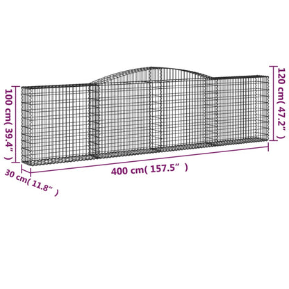 vidaXL Gabionenmauer mit Hochbogen 400 x 30 x 100/120 cm en fer galvanisé