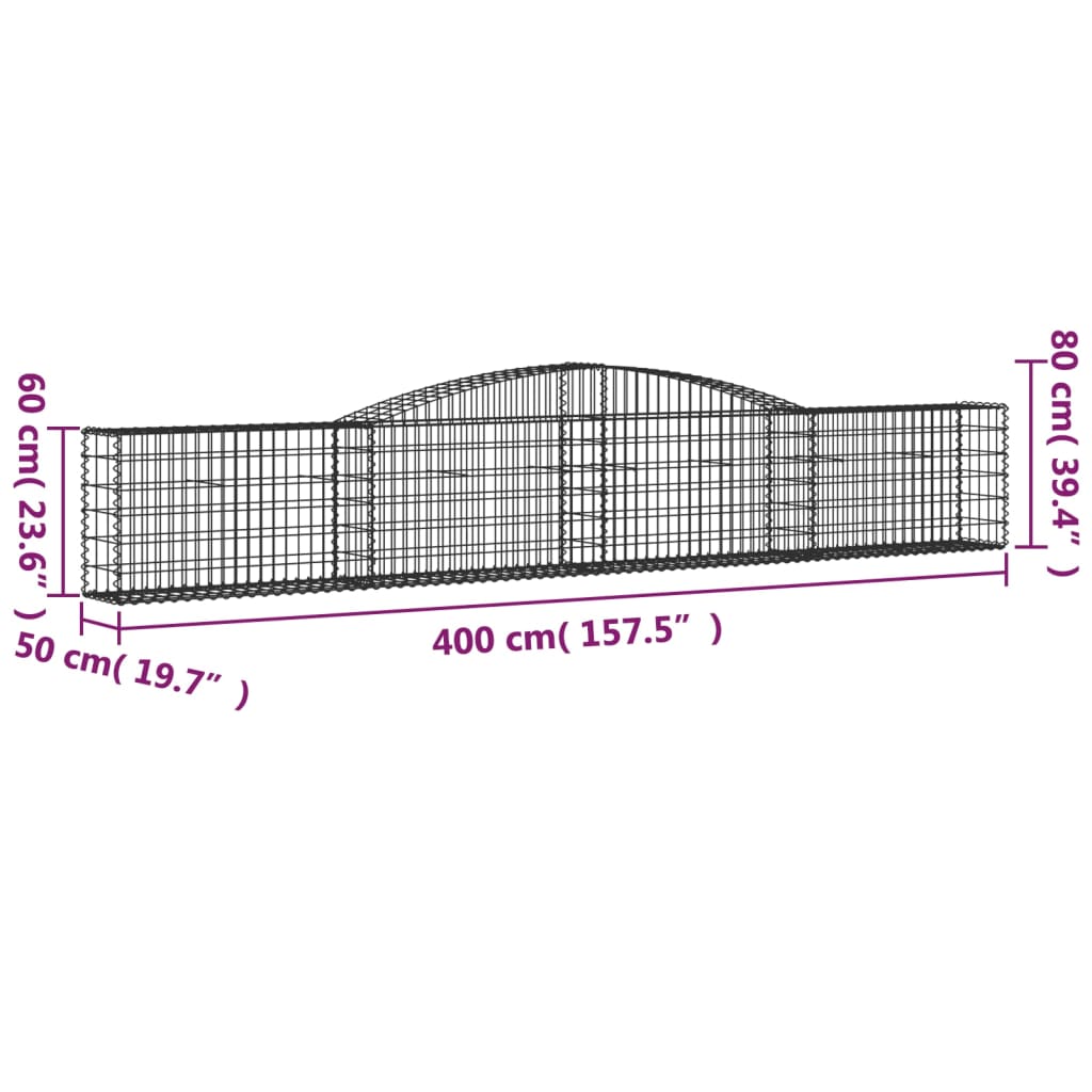 vidaXL Gabionenkorb avec arche 400x50x60/80 cm Fer galvanisé