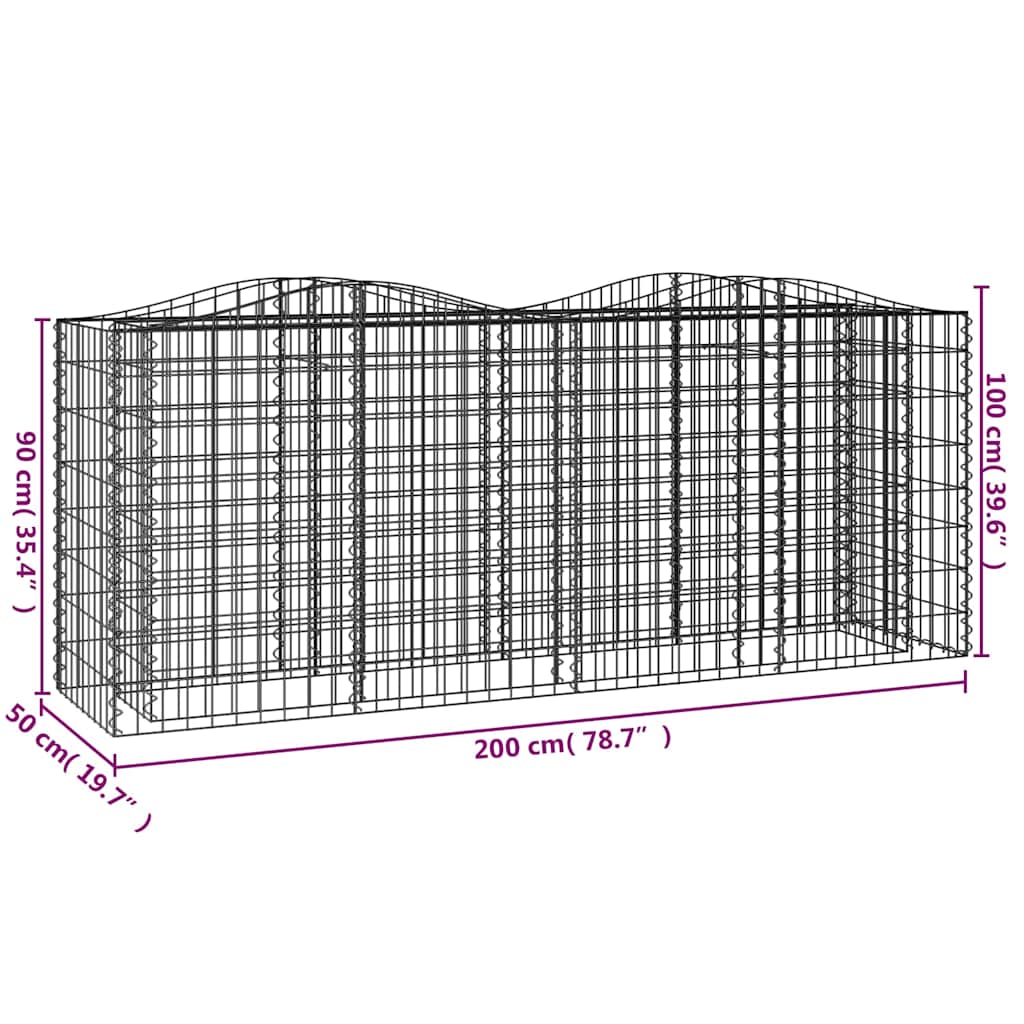 vidaXL Gabionen-Hochbeet mit Hochbogen 200x50x100 cm Verzinktes Eisen