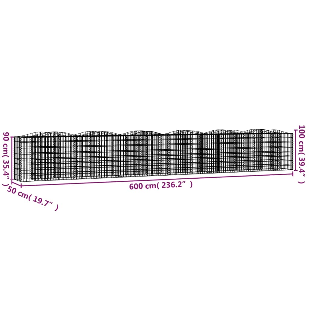 vidaXL Carré potager en gabions avec arche haute 600x50x100 cm Fer galvanisé