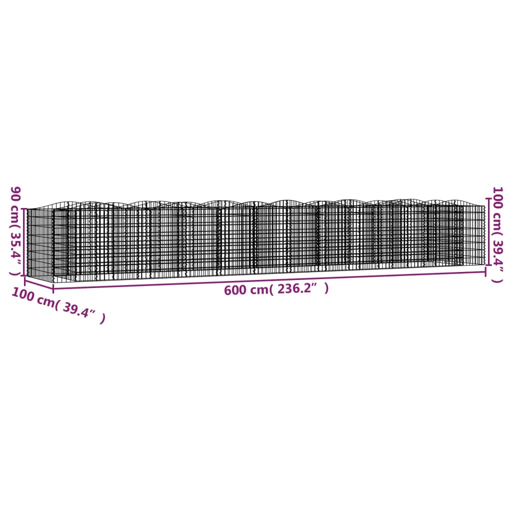 Jardinière surélevée en gabion vidaXL avec arche 600x100x100 cm Fer galvanisé