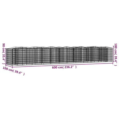 Jardinière surélevée en gabion vidaXL avec arche 600x100x100 cm Fer galvanisé