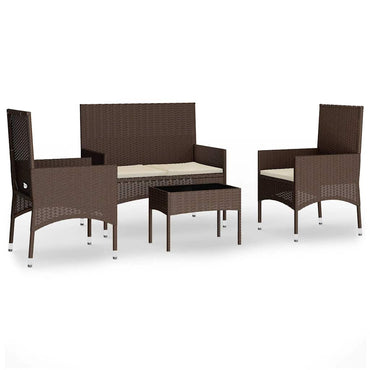 vidaXL Salon de jardin 4 pcs avec coussins marron résine tressée