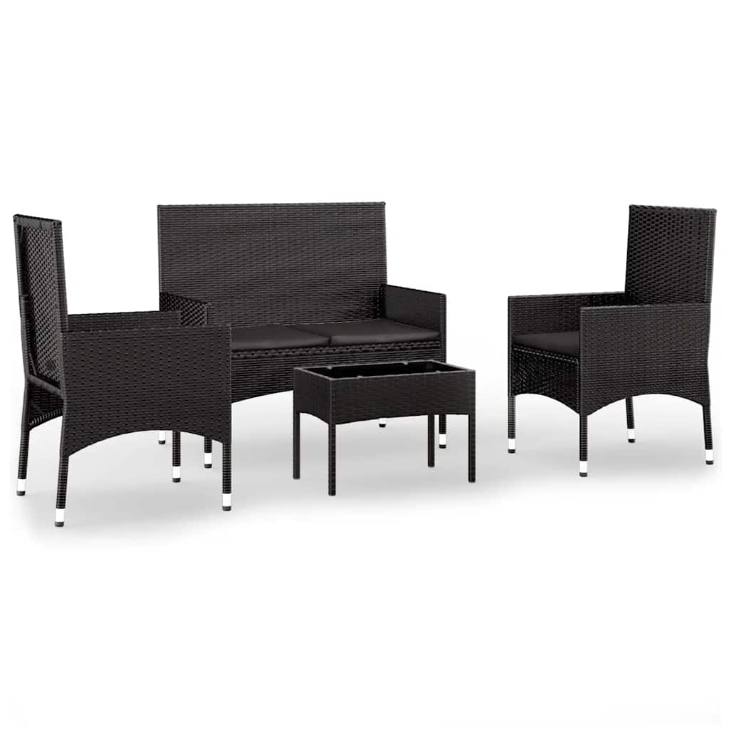 vidaXL Salon de jardin 4 pcs avec coussins Noir Résine tressée