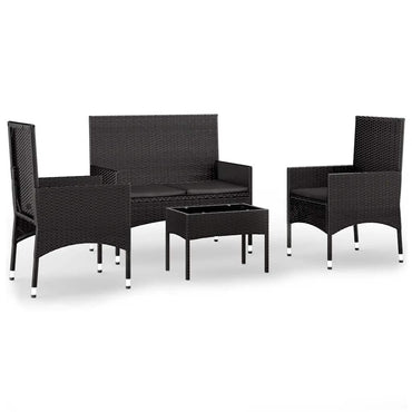 vidaXL Salon de jardin 4 pcs avec coussins Noir Résine tressée