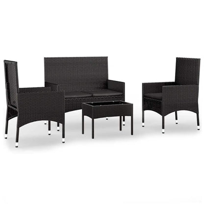 vidaXL Salon de jardin 4 pcs avec coussins Noir Résine tressée